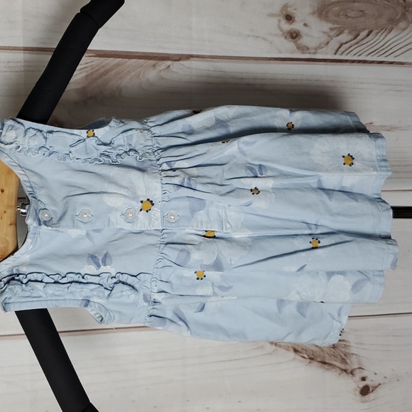 Carter's Baby Girl Sky Blue Floral Sleeveless Ruffle Dress Size 6 Months - Picture 2 of 7